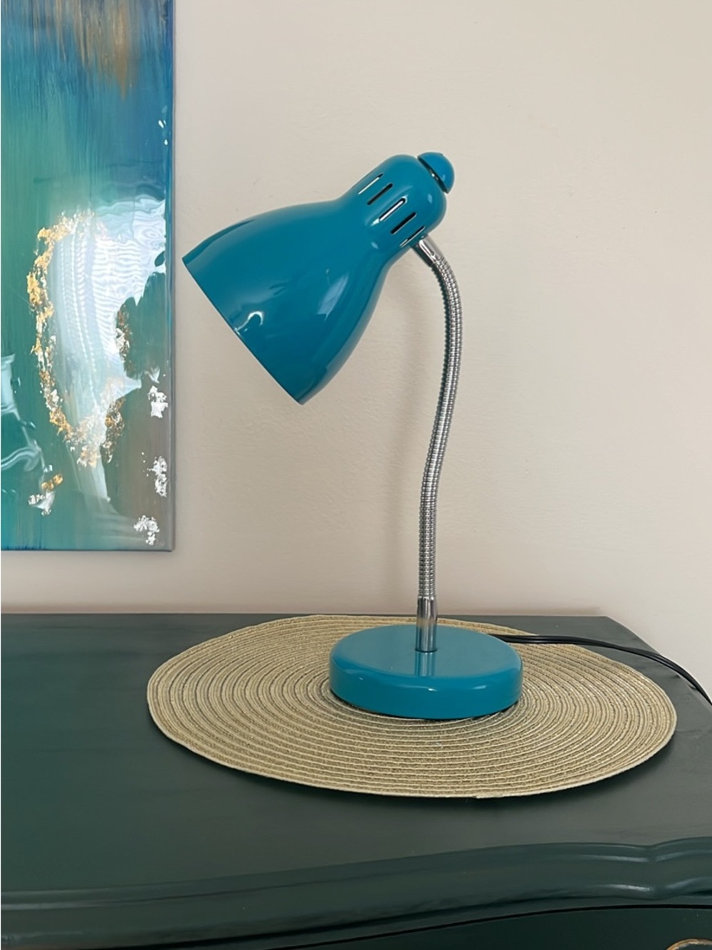 Teal Gooseneck Desk Lamp – Contemporary Home Accent